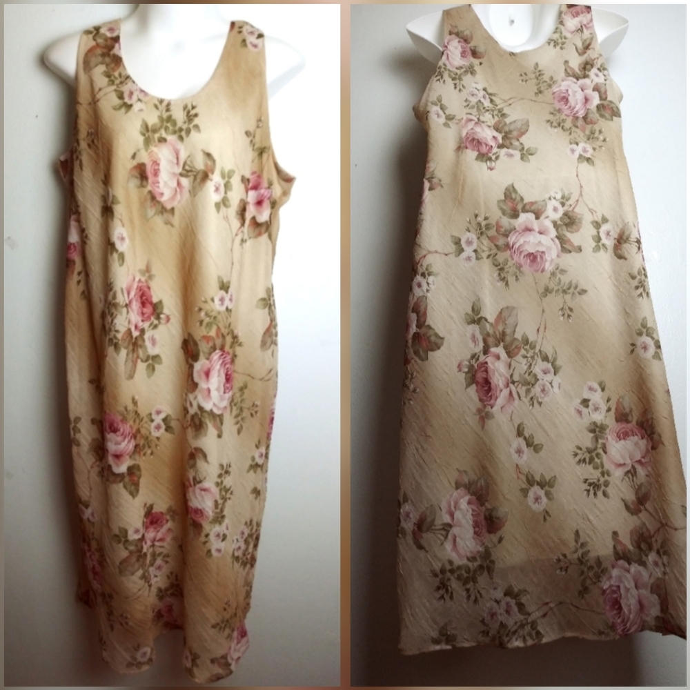 Vintage Y2K Crinkle Floral Midi Tank Dress Size 22WP Petite Fully Lined